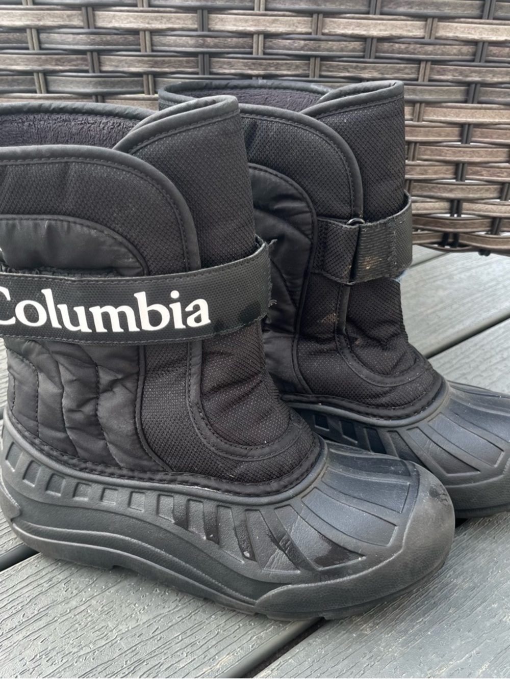 Columbia Kids Black Waterproof Snow Boots with Hook-and-Loop Strap